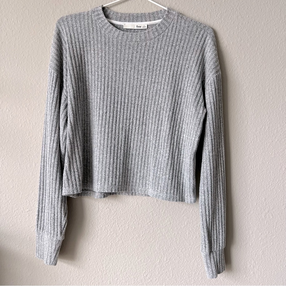 Wilfred Free Cropped Grey Ribbed Long Sleeve Top